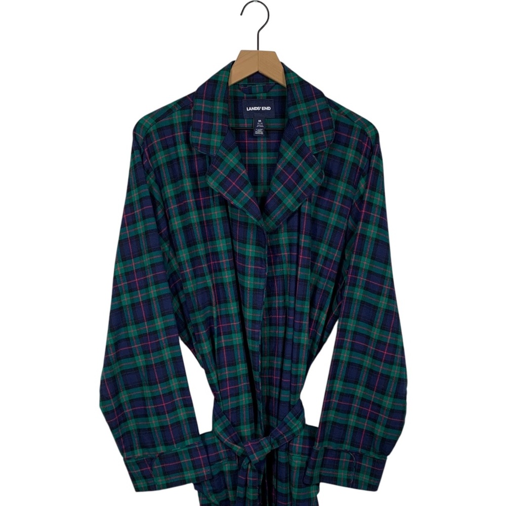 Lands’ End Tartan Plaid Flannel Robe - Picture 4 of 8